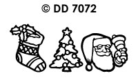 DD7072 Kerst afbeeldingen o.a. sok/boom/Kerstman hoofd goud
